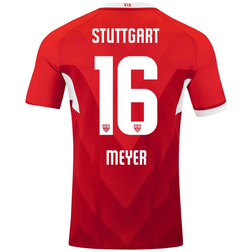 Dames Jordan Meyer #16 Rood Wit Uitshirt Uittenue 2024/25 T-Shirt