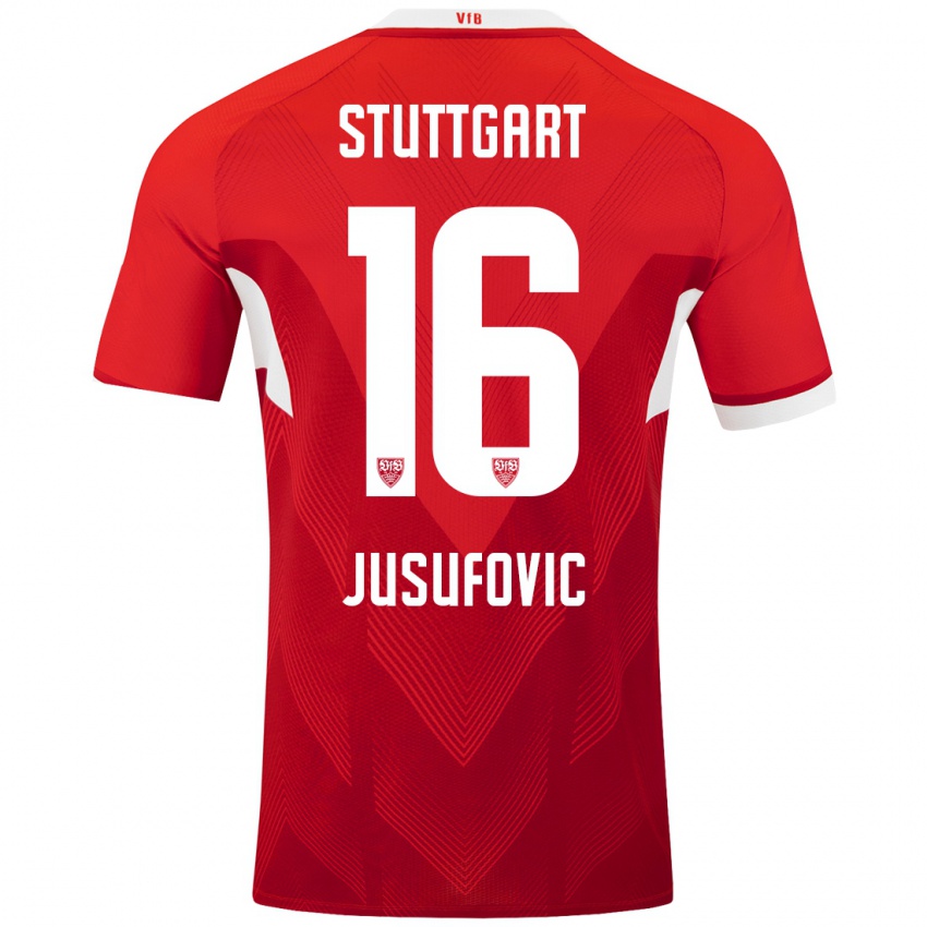 Dames Farah Jusufović #16 Rood Wit Uitshirt Uittenue 2024/25 T-Shirt