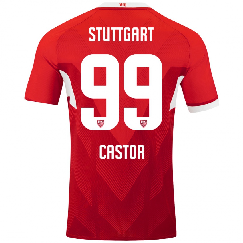 Dames Gillian Castor #99 Rood Wit Uitshirt Uittenue 2024/25 T-Shirt