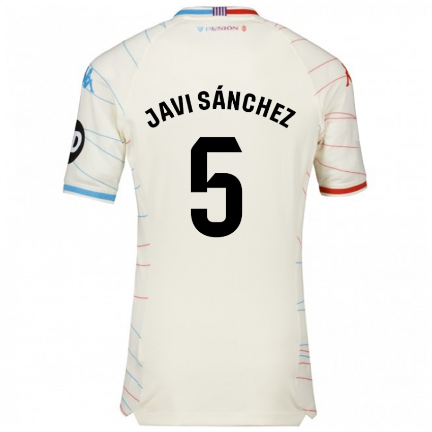 Dames Javi Sánchez #5 Wit Rood Blauw Uitshirt Uittenue 2024/25 T-Shirt