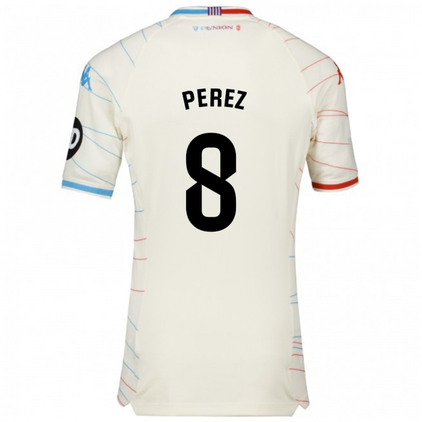 Dames Kike Pérez #8 Wit Rood Blauw Uitshirt Uittenue 2024/25 T-Shirt