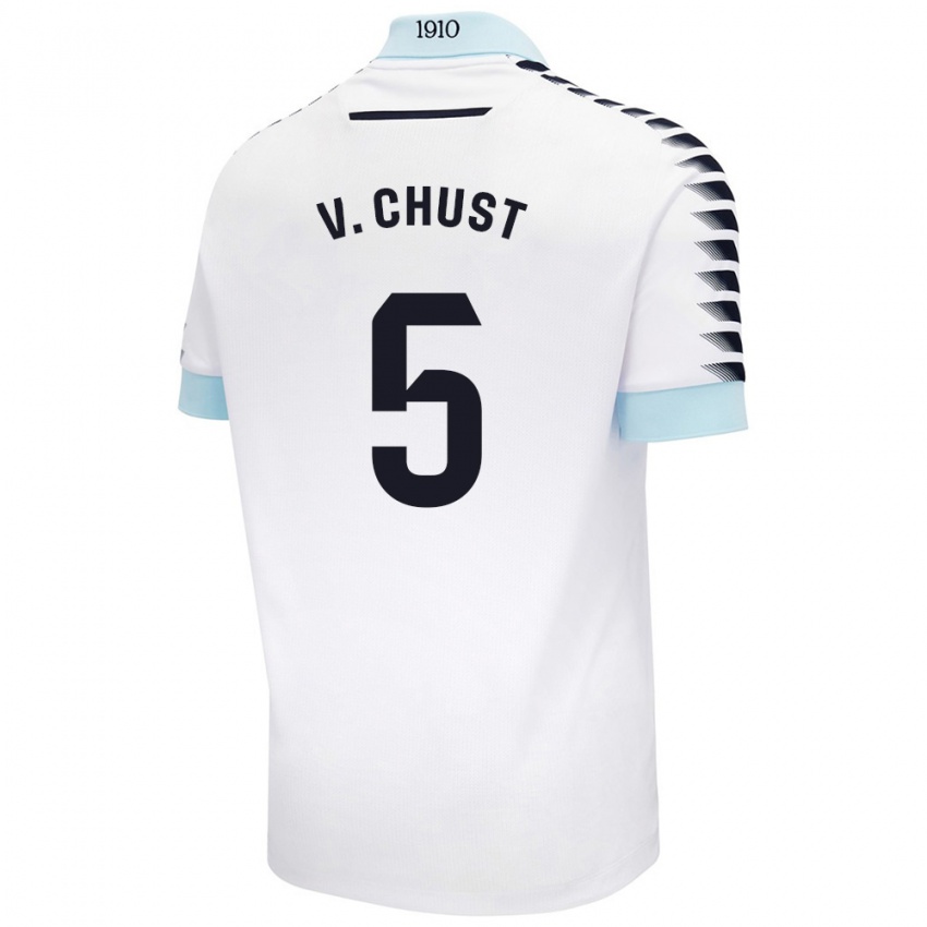 Dames Victor Chust #5 Wit Blauw Uitshirt Uittenue 2024/25 T-Shirt