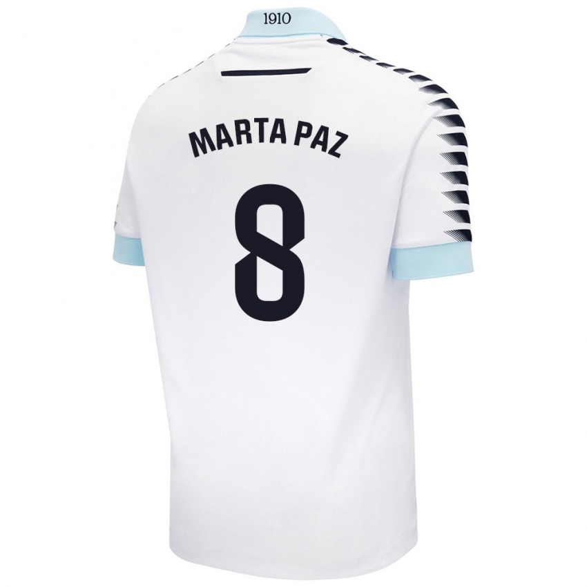 Dames Marta Milagros Paz Cruz #8 Wit Blauw Uitshirt Uittenue 2024/25 T-Shirt