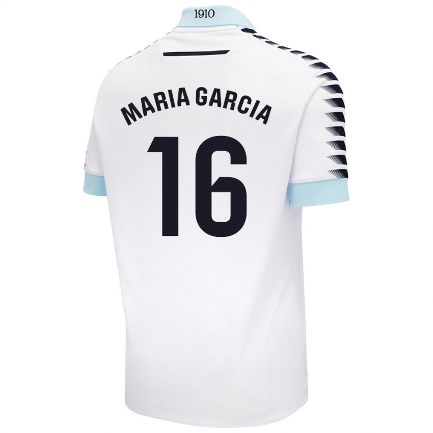 Dames Maria García Fernández #16 Wit Blauw Uitshirt Uittenue 2024/25 T-Shirt