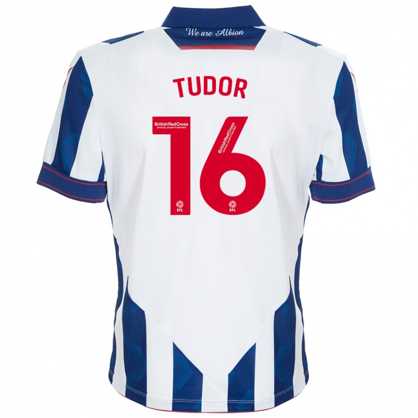 Kinderen Sophie Tudor #16 Wit Donkerblauw Thuisshirt Thuistenue 2024/25 T-Shirt