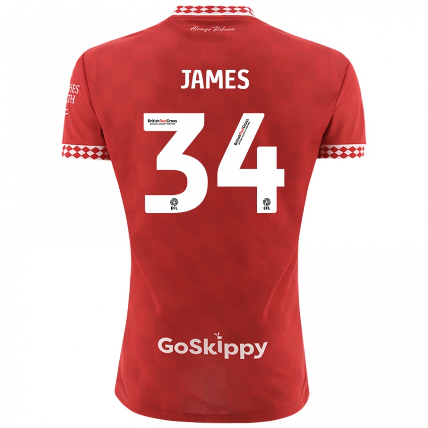 Kinderen Joseph James #34 Rood Thuisshirt Thuistenue 2024/25 T-Shirt