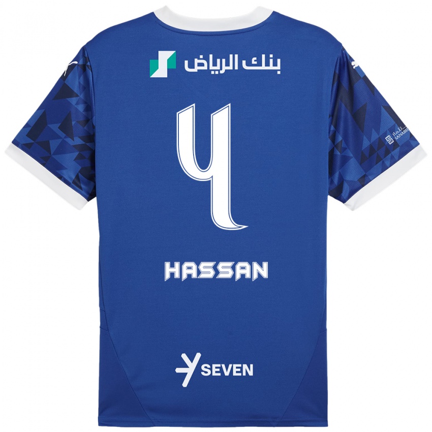 Kinderen Eman Hassan #4 Donkerblauw Wit Thuisshirt Thuistenue 2024/25 T-Shirt