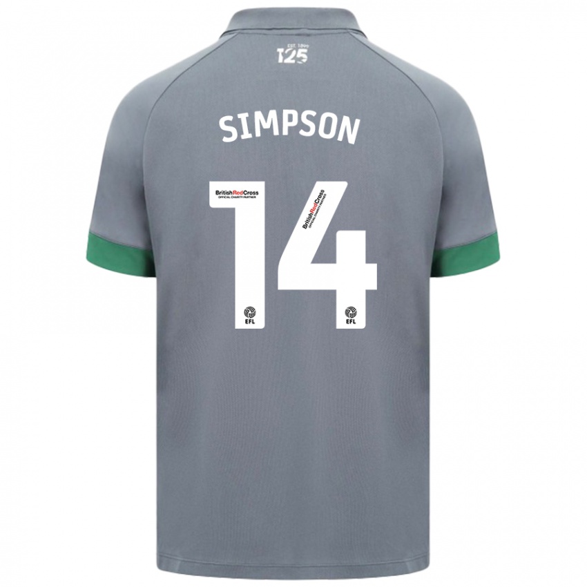 Kinderen Jasmine Simpson #14 Donkergrijs Uitshirt Uittenue 2024/25 T-Shirt