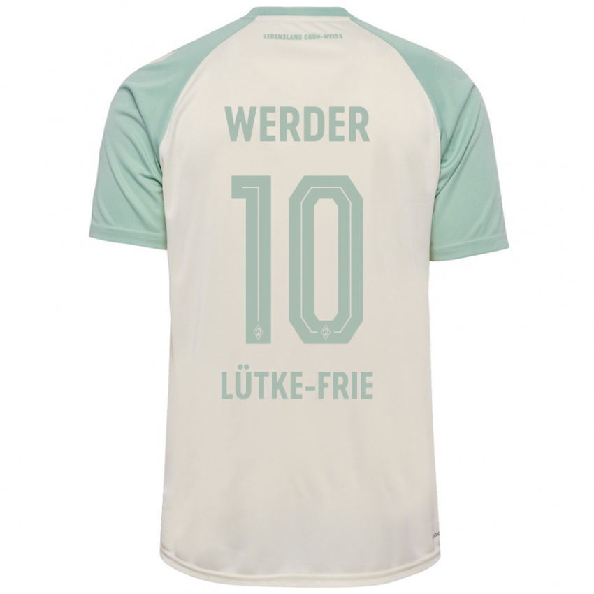 Kinderen Dennis Lütke-Frie #10 Off-White Lichtgroen Uitshirt Uittenue 2024/25 T-Shirt