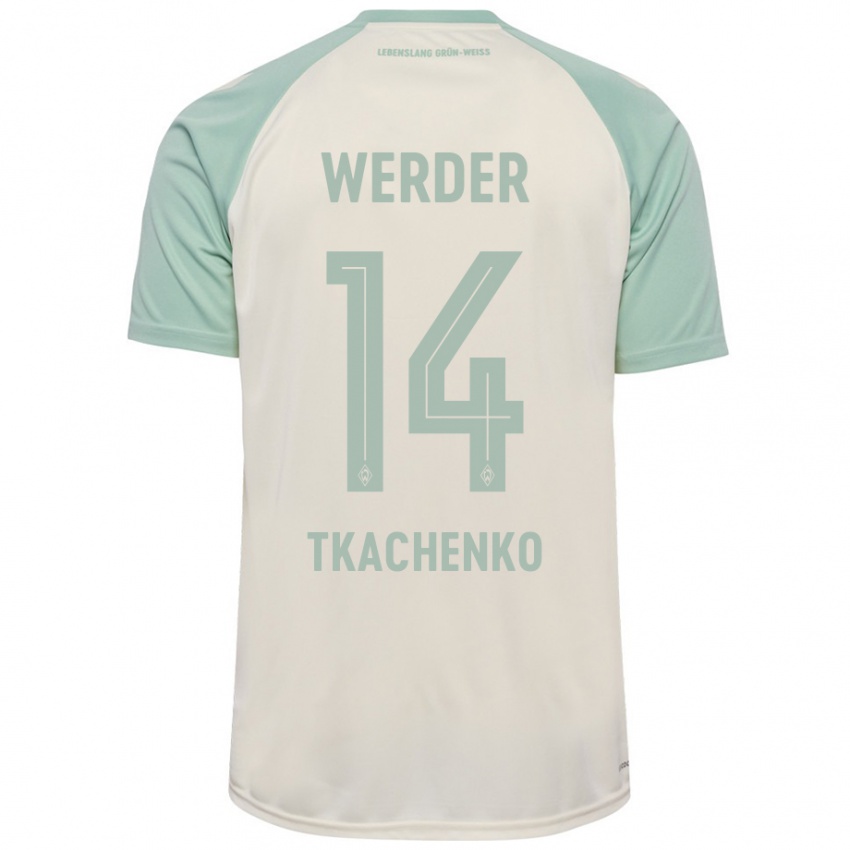 Kinderen Oleksandr Tkachenko #14 Off-White Lichtgroen Uitshirt Uittenue 2024/25 T-Shirt