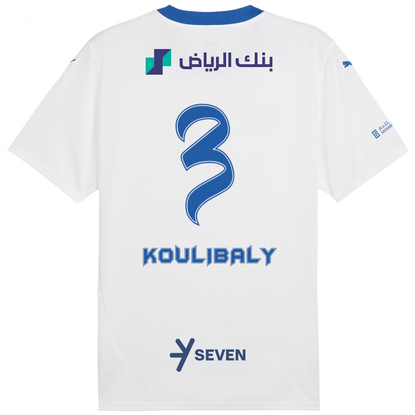 Kinderen Kalidou Koulibaly #3 Wit Blauw Uitshirt Uittenue 2024/25 T-Shirt