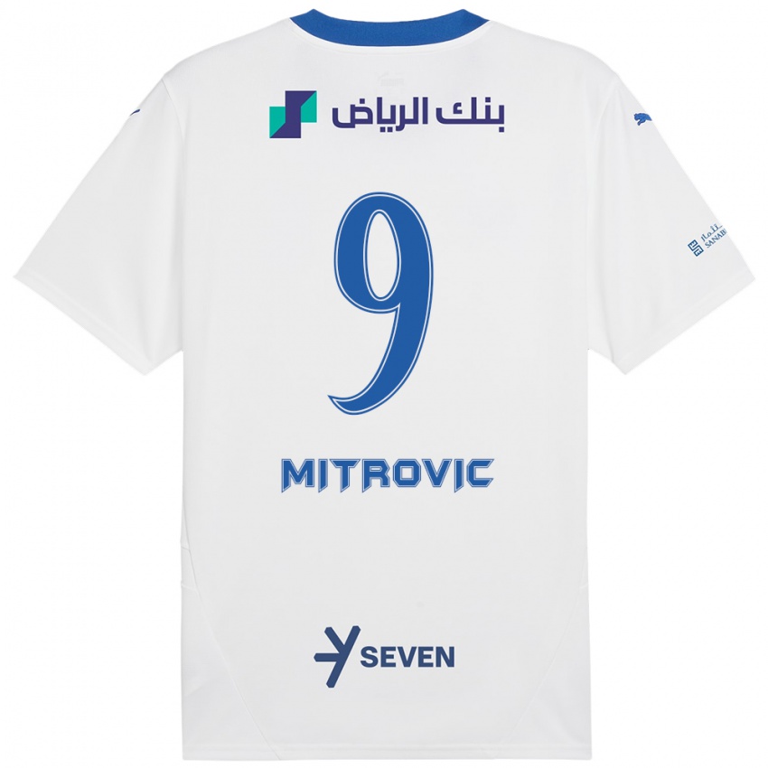 Kinderen Aleksandar Mitrovic #9 Wit Blauw Uitshirt Uittenue 2024/25 T-Shirt