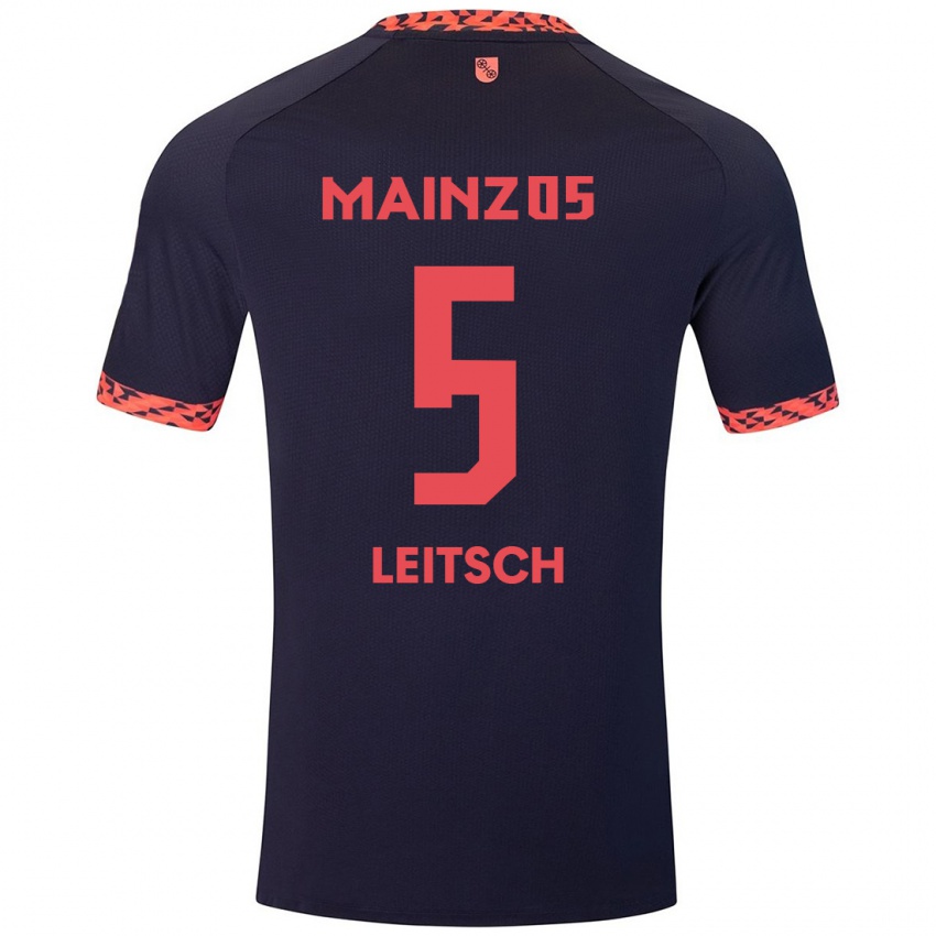 Kinderen Maxim Leitsch #5 Blauw Koraalrood Uitshirt Uittenue 2024/25 T-Shirt