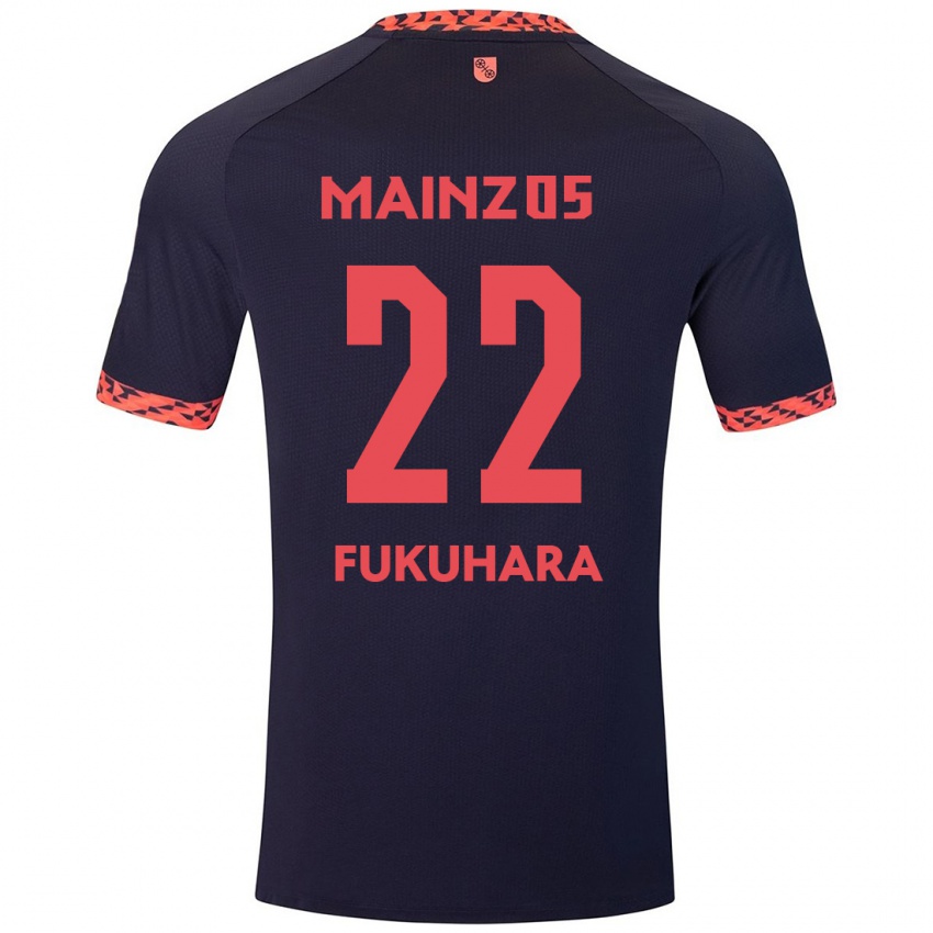 Kinderen Yuuka Fukuhara #22 Blauw Koraalrood Uitshirt Uittenue 2024/25 T-Shirt