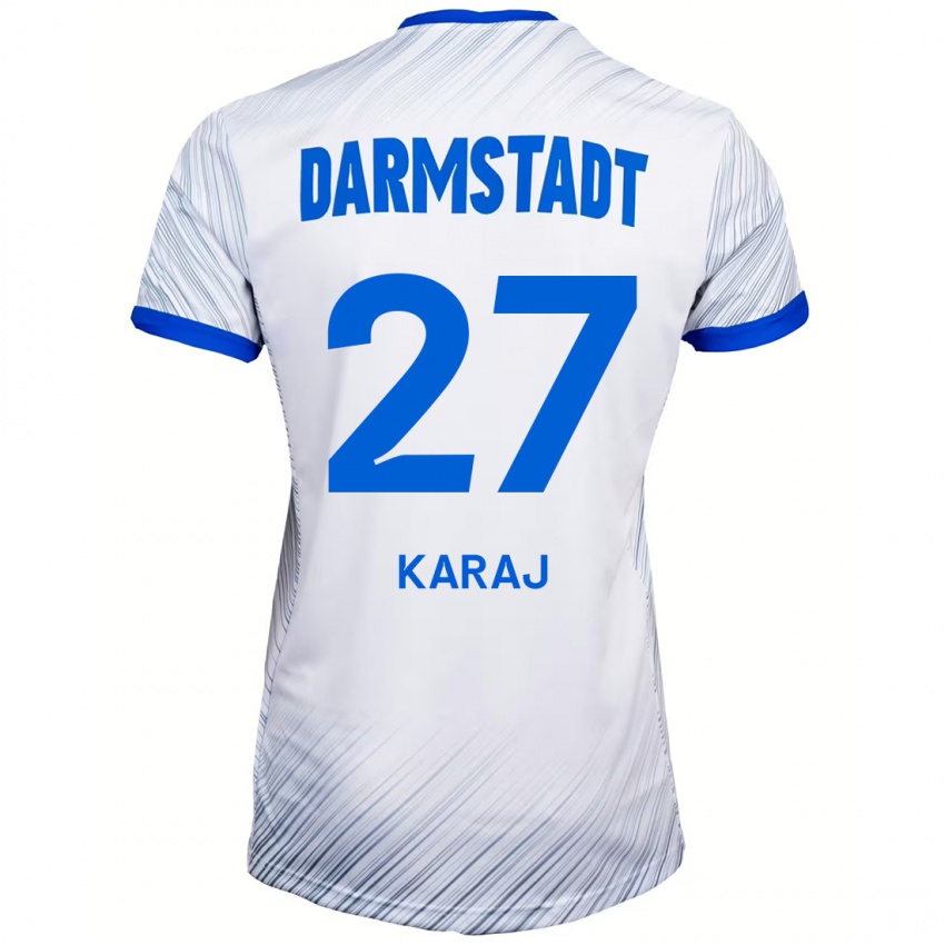 Kinderen Eraldo Karaj #27 Wit Blauw Uitshirt Uittenue 2024/25 T-Shirt