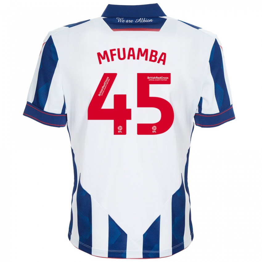 Heren Kevin Mfuamba #45 Wit Donkerblauw Thuisshirt Thuistenue 2024/25 T-Shirt