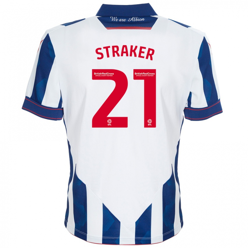 Heren Jannelle Straker #21 Wit Donkerblauw Thuisshirt Thuistenue 2024/25 T-Shirt