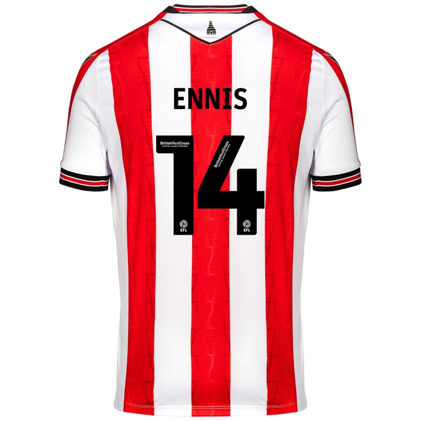 Heren Niall Ennis #14 Rood Wit Thuisshirt Thuistenue 2024/25 T-Shirt