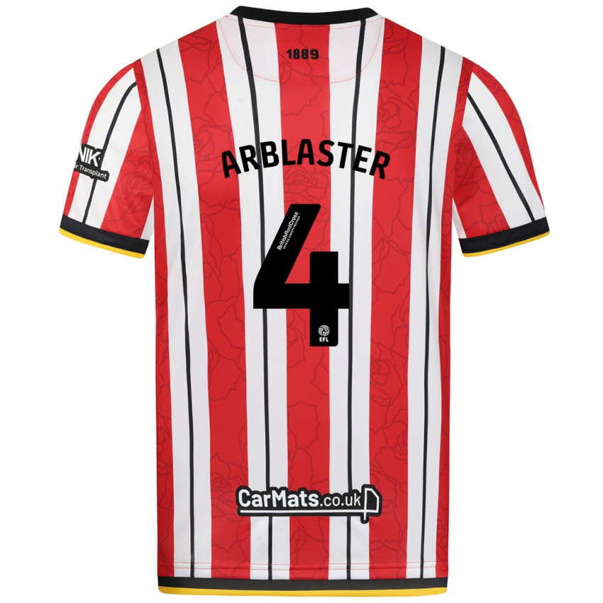 Heren Oliver Arblaster #4 Rood Witte Strepen Thuisshirt Thuistenue 2024/25 T-Shirt