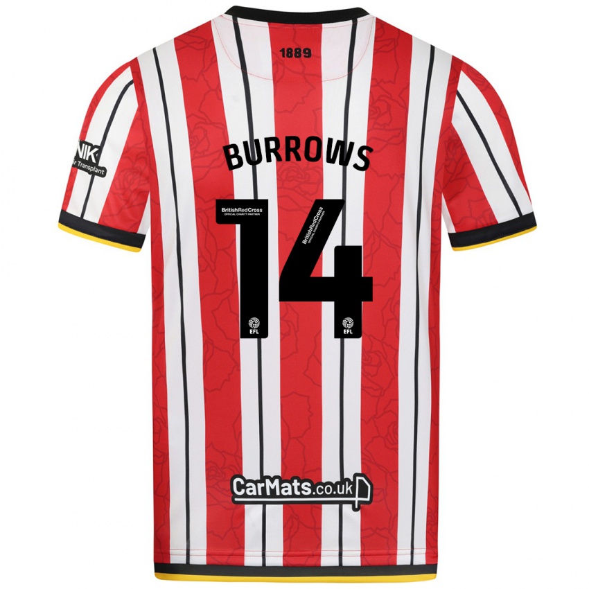 Heren Harrison Burrows #14 Rood Witte Strepen Thuisshirt Thuistenue 2024/25 T-Shirt