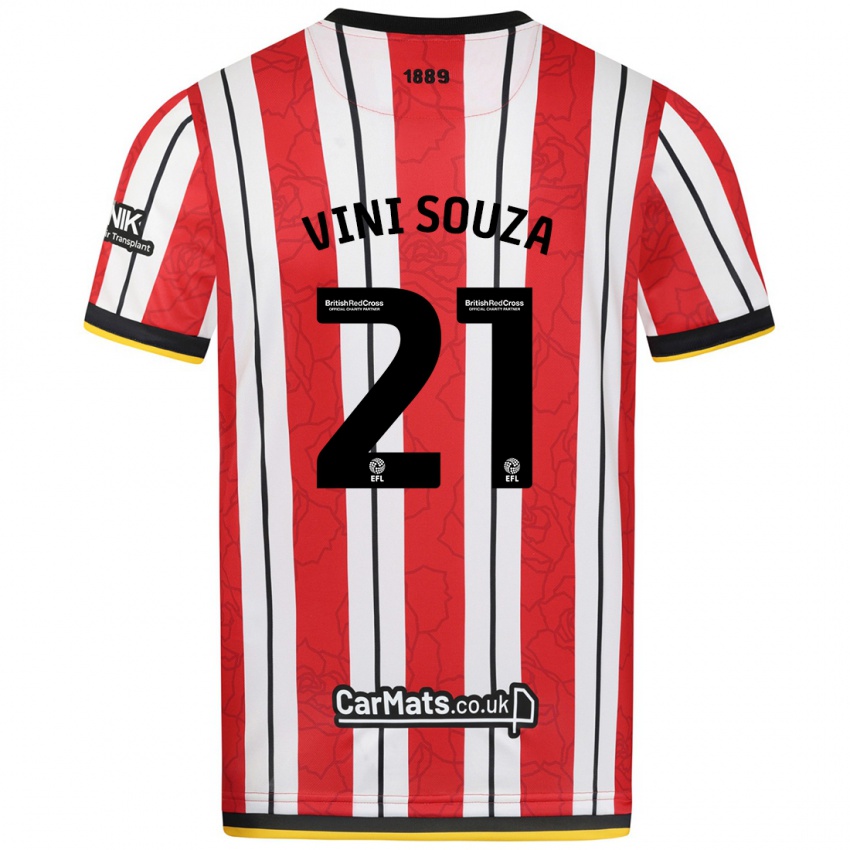 Heren Vini Souza #21 Rood Witte Strepen Thuisshirt Thuistenue 2024/25 T-Shirt