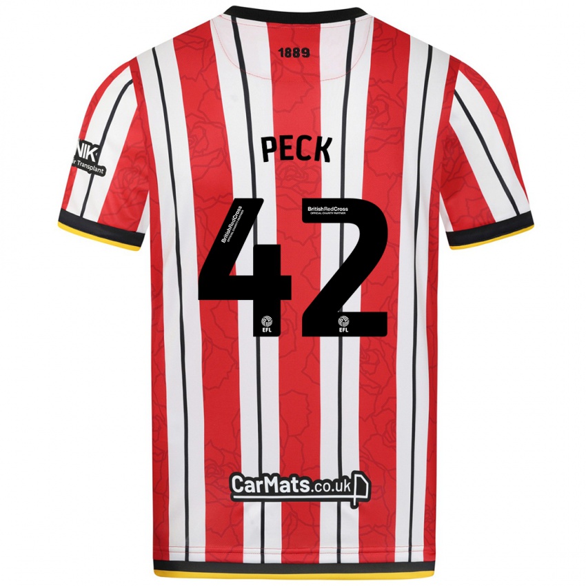 Heren Sydie Peck #42 Rood Witte Strepen Thuisshirt Thuistenue 2024/25 T-Shirt