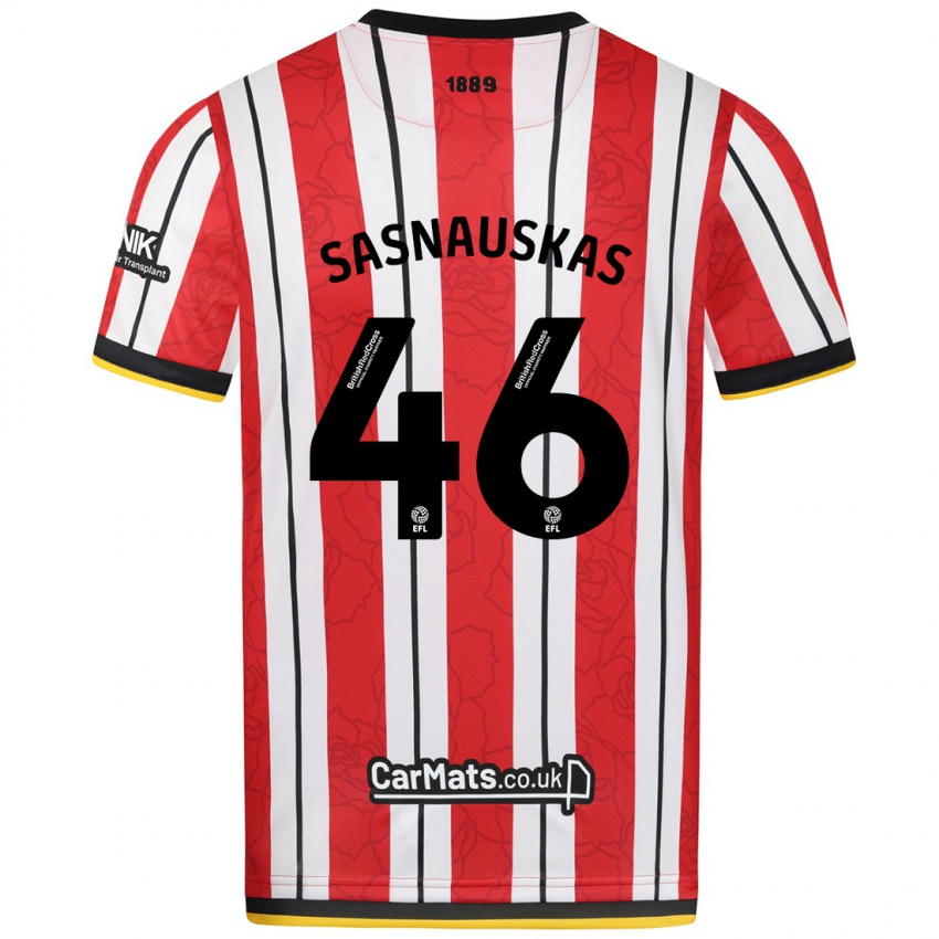 Heren Dovydas Sasnauskas #46 Rood Witte Strepen Thuisshirt Thuistenue 2024/25 T-Shirt