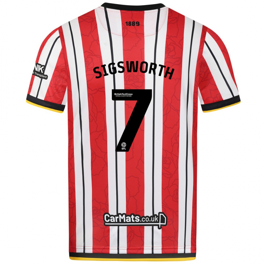 Heren Jess Sigsworth #7 Rood Witte Strepen Thuisshirt Thuistenue 2024/25 T-Shirt