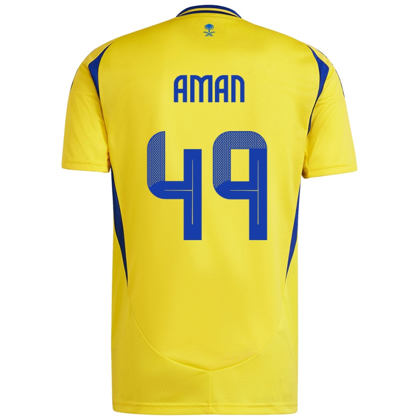 Heren Awad Aman #49 Geel Blauw Thuisshirt Thuistenue 2024/25 T-Shirt