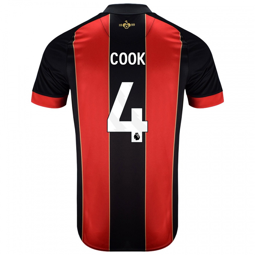 Heren Lewis Cook #4 Rood Zwart Thuisshirt Thuistenue 2024/25 T-Shirt