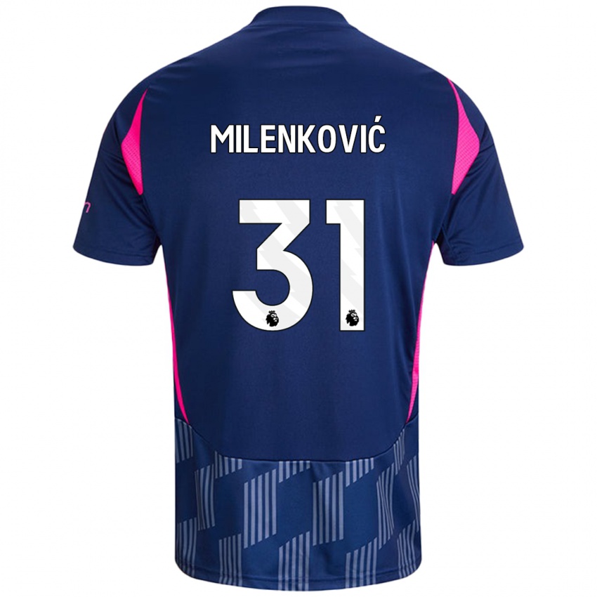 Heren Nikola Milenkovic #31 Koningsblauw Roze Uitshirt Uittenue 2024/25 T-Shirt