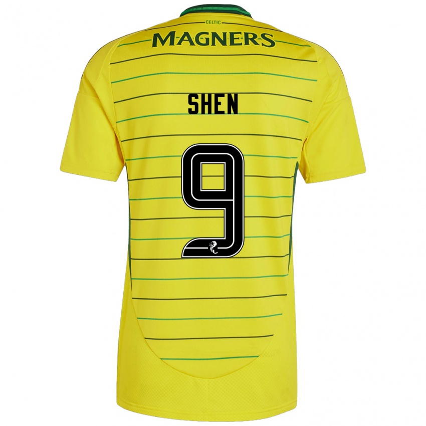 Heren Shen Mengyu #9 Geel Uitshirt Uittenue 2024/25 T-Shirt