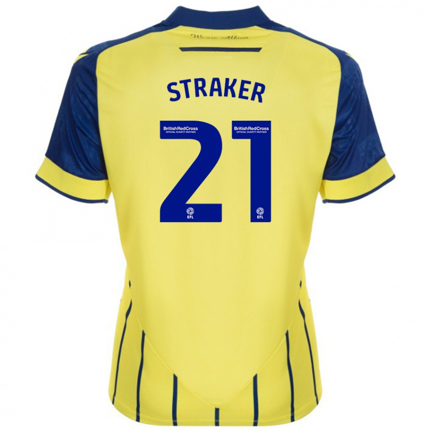 Heren Jannelle Straker #21 Geel Blauw Uitshirt Uittenue 2024/25 T-Shirt