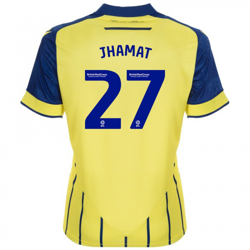 Heren Simran Jhamat #27 Geel Blauw Uitshirt Uittenue 2024/25 T-Shirt