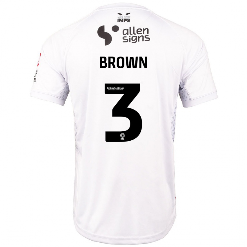 Heren Jaden Brown #3 Rood Wit Uitshirt Uittenue 2024/25 T-Shirt