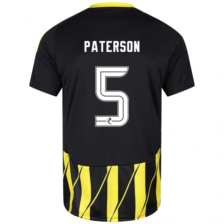 Heren Donna Paterson #5 Zwart Geel Uitshirt Uittenue 2024/25 T-Shirt