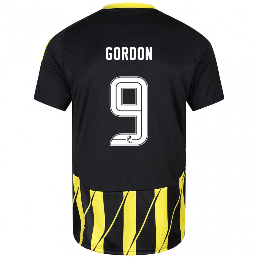 Heren Lauren Gordon #9 Zwart Geel Uitshirt Uittenue 2024/25 T-Shirt