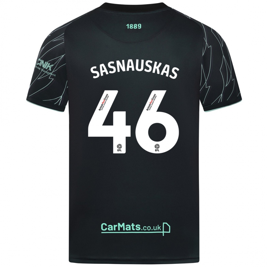 Heren Dovydas Sasnauskas #46 Zwart Groen Uitshirt Uittenue 2024/25 T-Shirt