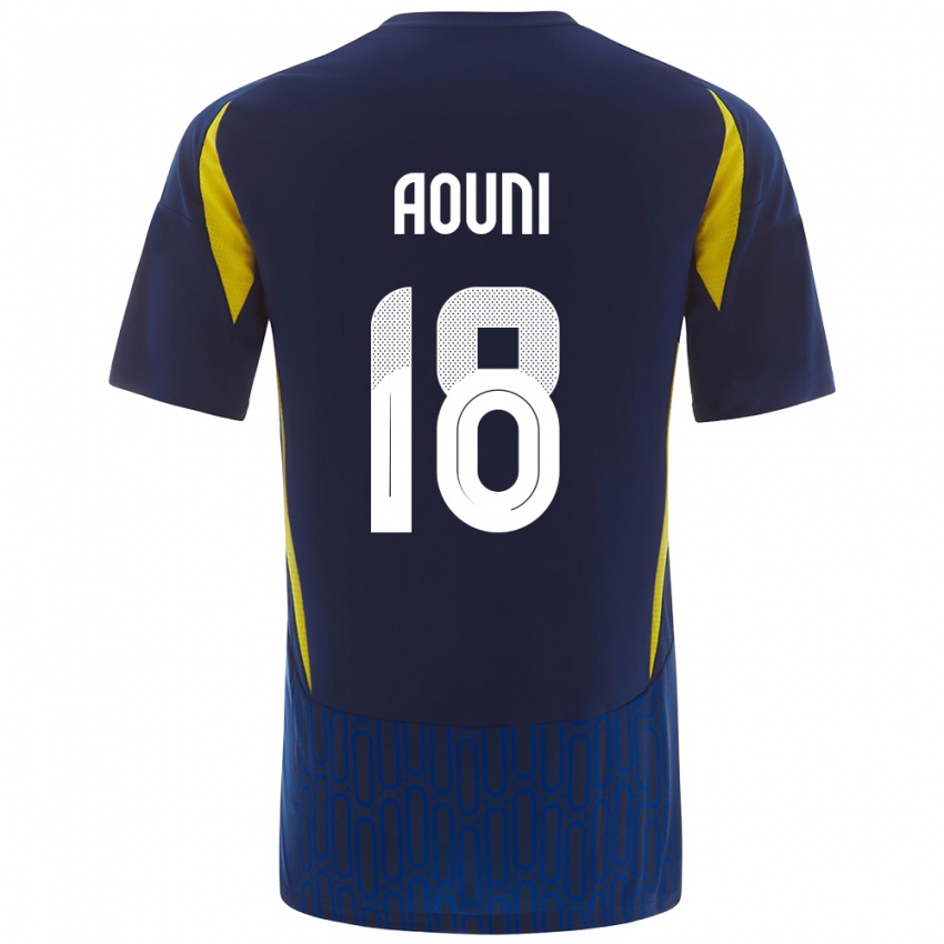 Heren Samia Aouni #18 Blauw Geel Uitshirt Uittenue 2024/25 T-Shirt