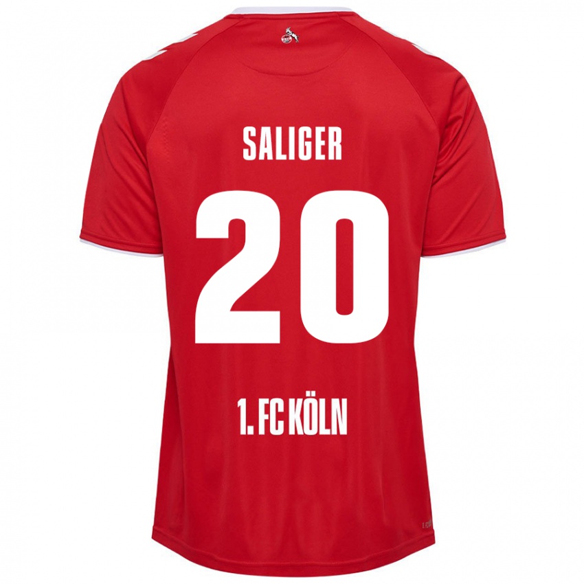 Heren Jonas Saliger #20 Rood Wit Uitshirt Uittenue 2024/25 T-Shirt