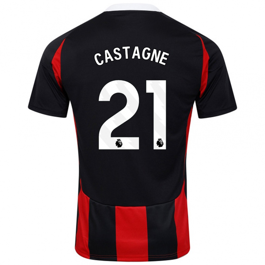 Heren Timothy Castagne #21 Zwart Rood Uitshirt Uittenue 2024/25 T-Shirt