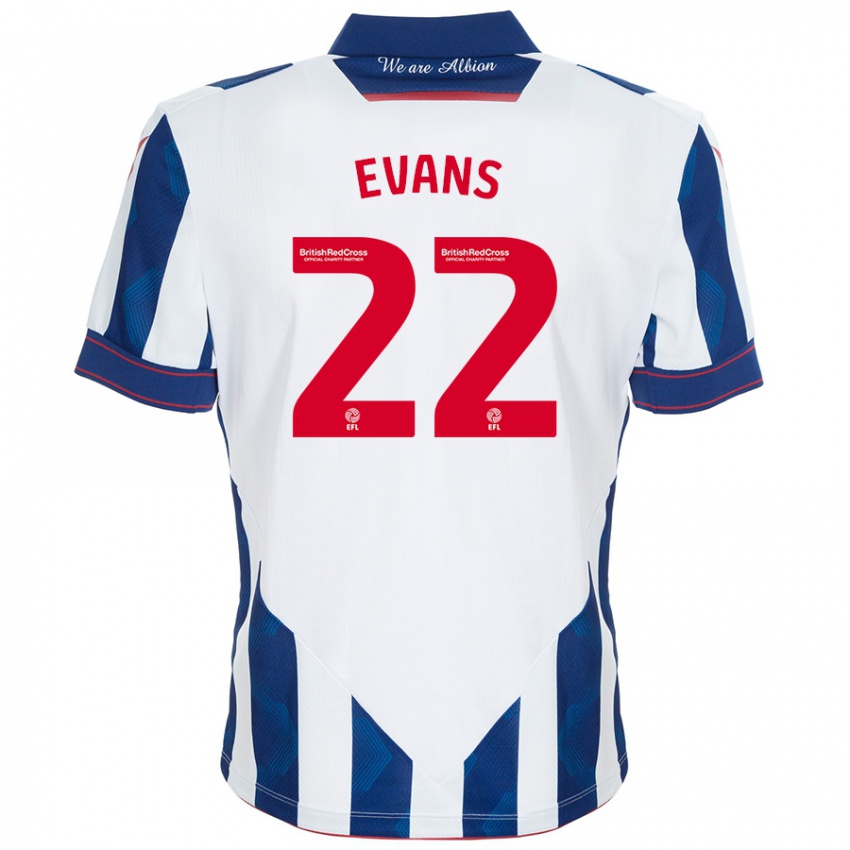 Dames Kate Evans #22 Wit Donkerblauw Thuisshirt Thuistenue 2024/25 T-Shirt