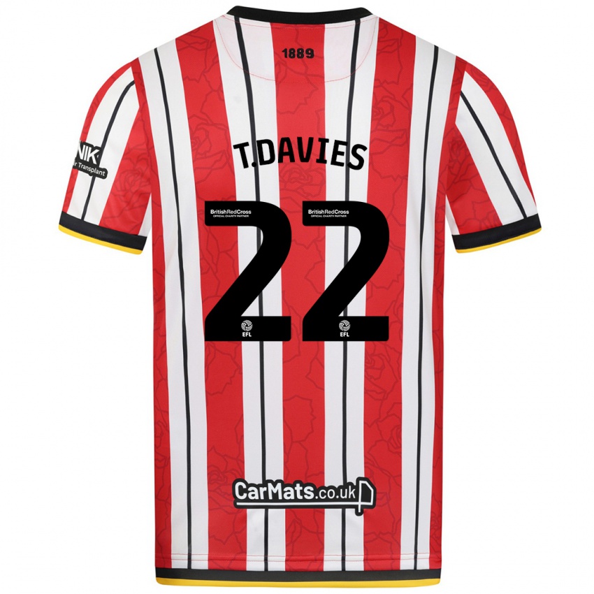 Dames Tom Davies #22 Rood Witte Strepen Thuisshirt Thuistenue 2024/25 T-Shirt