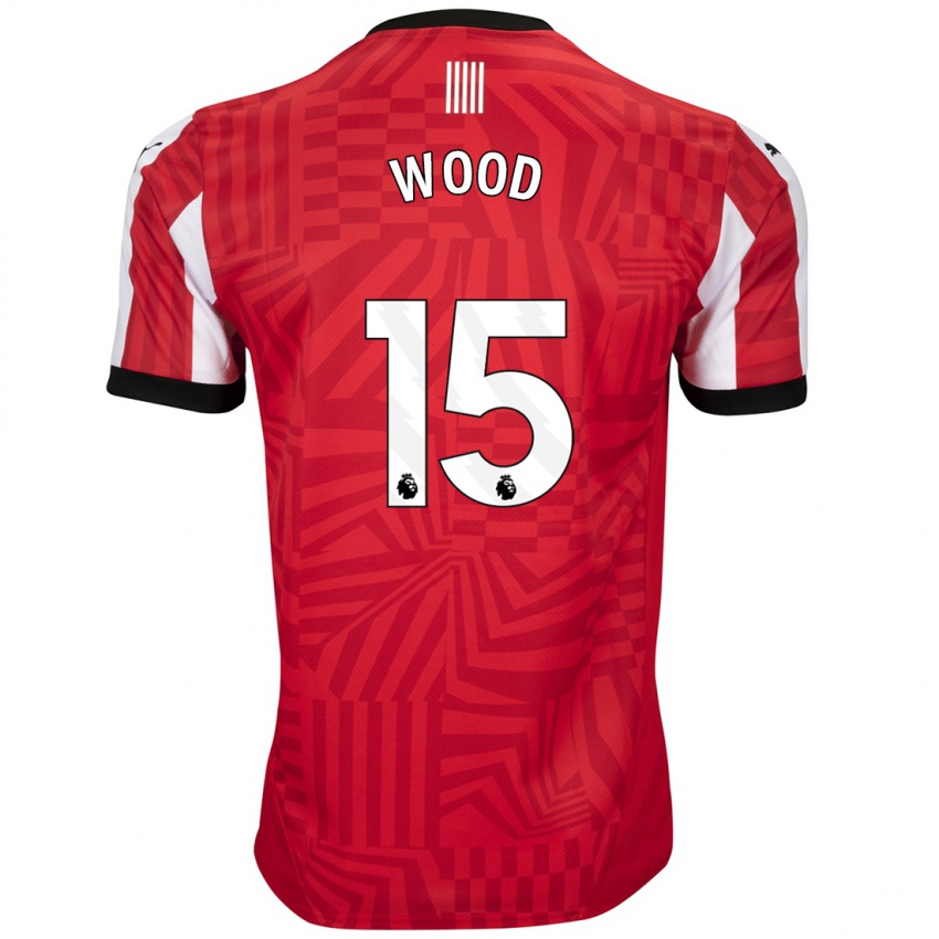 Dames Nathan Wood #15 Rood Wit Thuisshirt Thuistenue 2024/25 T-Shirt