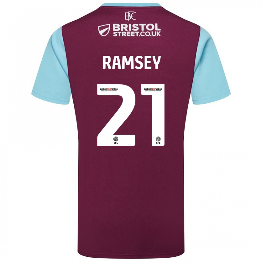 Dames Aaron Ramsey #21 Bordeauxrood Hemelsblauw Thuisshirt Thuistenue 2024/25 T-Shirt