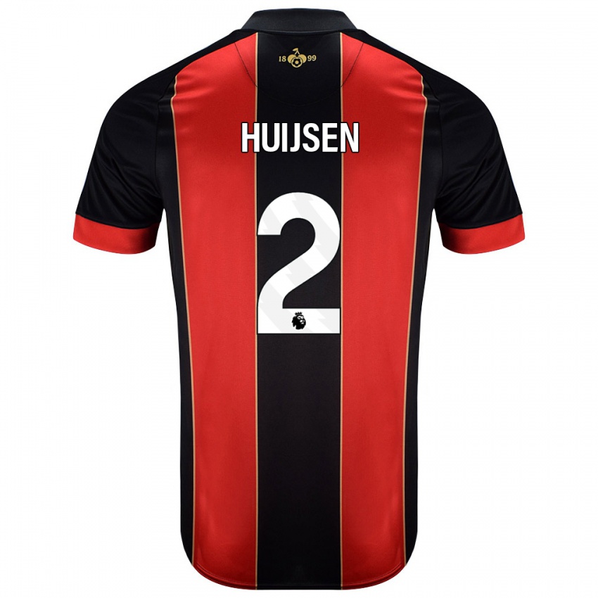 Dames Dean Huijsen #2 Rood Zwart Thuisshirt Thuistenue 2024/25 T-Shirt