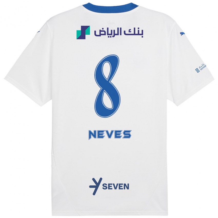 Dames Rúben Neves #8 Wit Blauw Uitshirt Uittenue 2024/25 T-Shirt