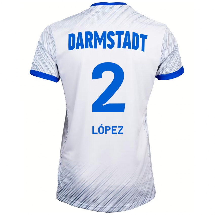 Dames Sergio López #2 Wit Blauw Uitshirt Uittenue 2024/25 T-Shirt