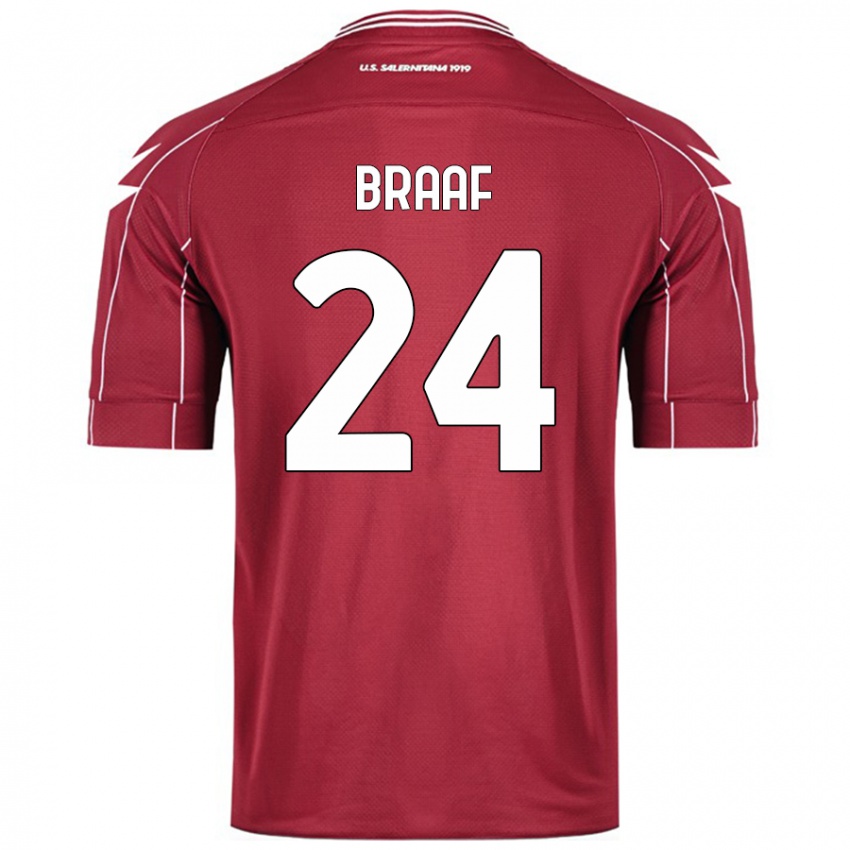 Kinderen Jayden Braaf #24 Bordeauxrood Thuisshirt Thuistenue 2024/25 T-Shirt