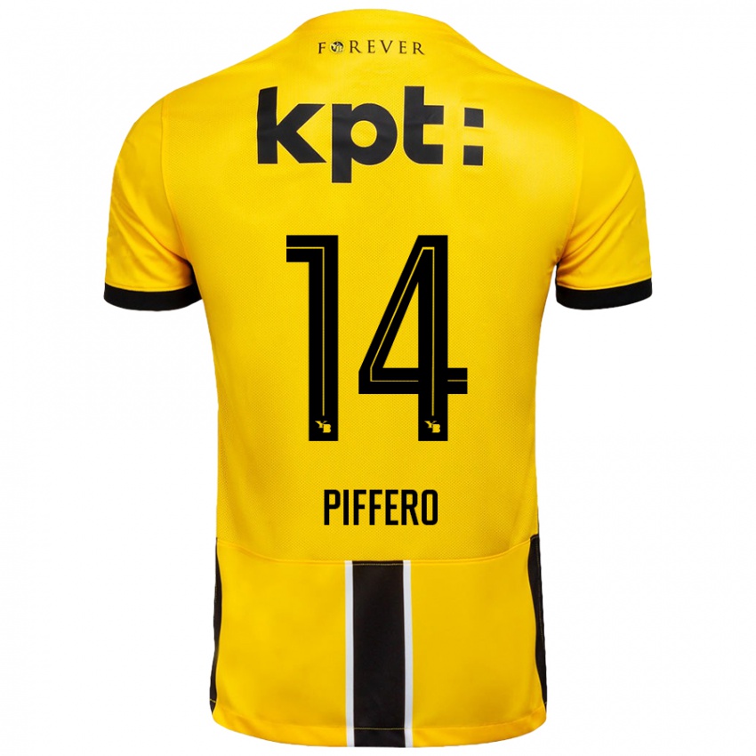 Kinderen David Piffero #14 Geel Zwart Thuisshirt Thuistenue 2024/25 T-Shirt